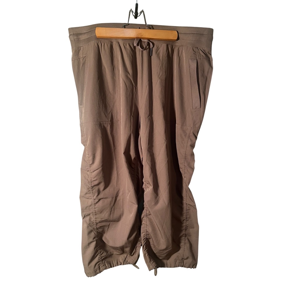 RBX Women's Sz Large Cropped Athletic Pants Brown Gathered Leg High-Rise Stretch